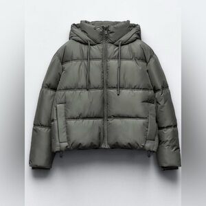 NWT - Zara WATER AND WIND PROTECTION QUILTED CROPPED ANORAK Puffer in Khaki - XS